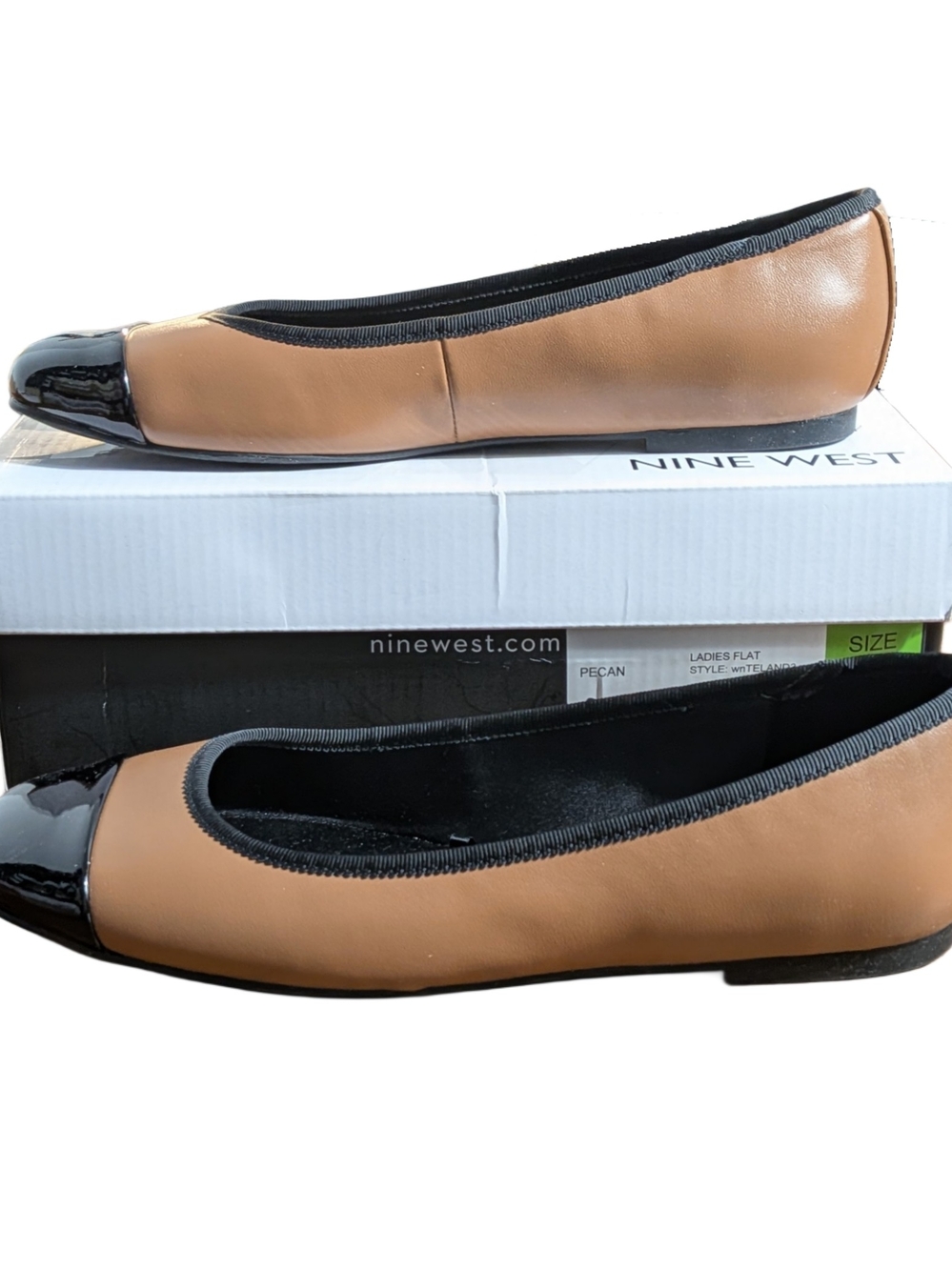 Nine West WTELAND3 Womens Flats Size 7 Pecan Tan Black Cap Toe Ballet Shoes
